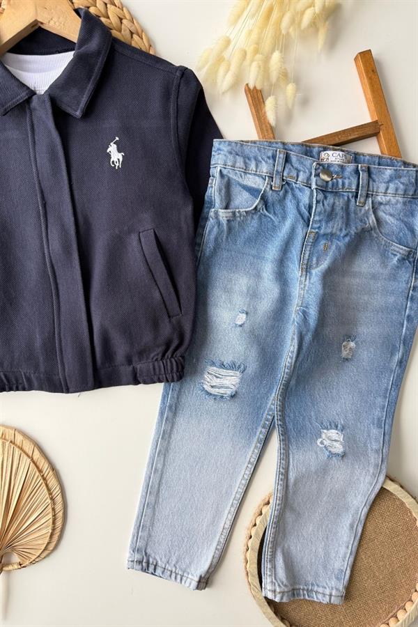 Erkek Çocuk 3 Parça Tshirt Ceket Jean Laci Takım