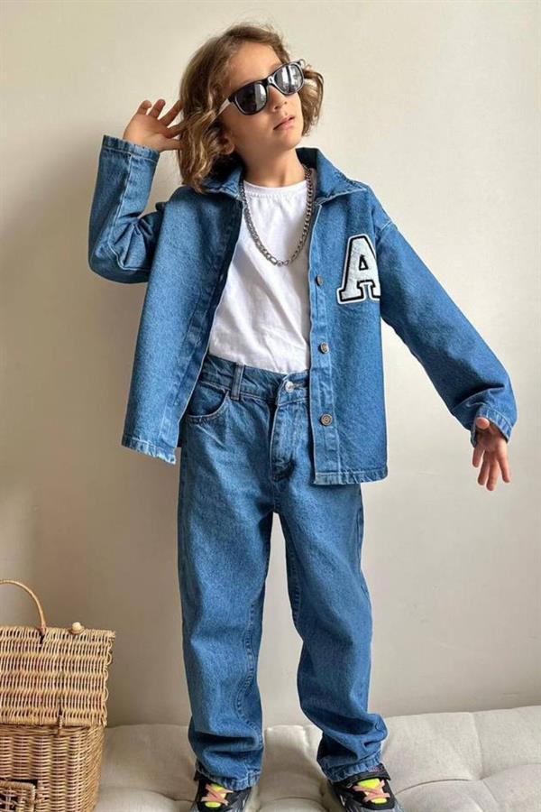 Erkek Çocuk 3 Parça Tshirt Dahil A Baskılı Denim Takım