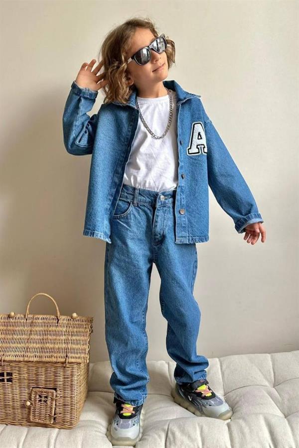 Erkek Çocuk 3 Parça Tshirt Dahil A Baskılı Denim Takım