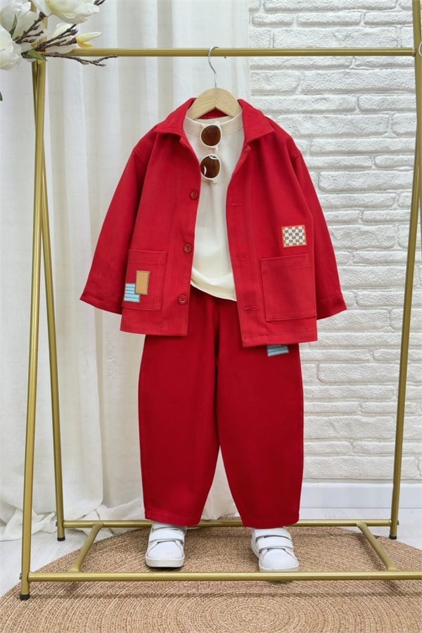 Erkek Çocuk Laciel Astarlı Gabardin Kırmızı Takım