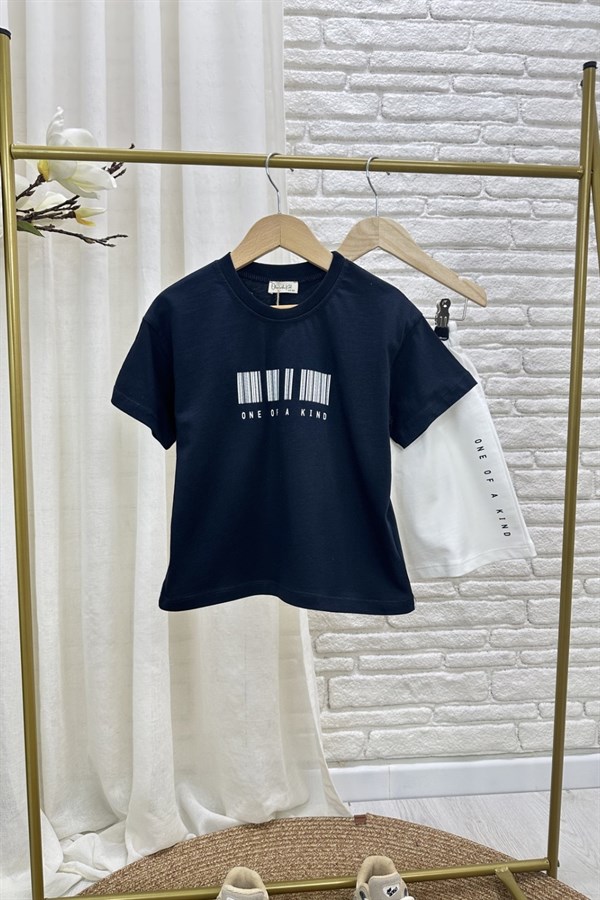 Erkek Çocuk Barkod Baskılı Laci Şortlu Takım