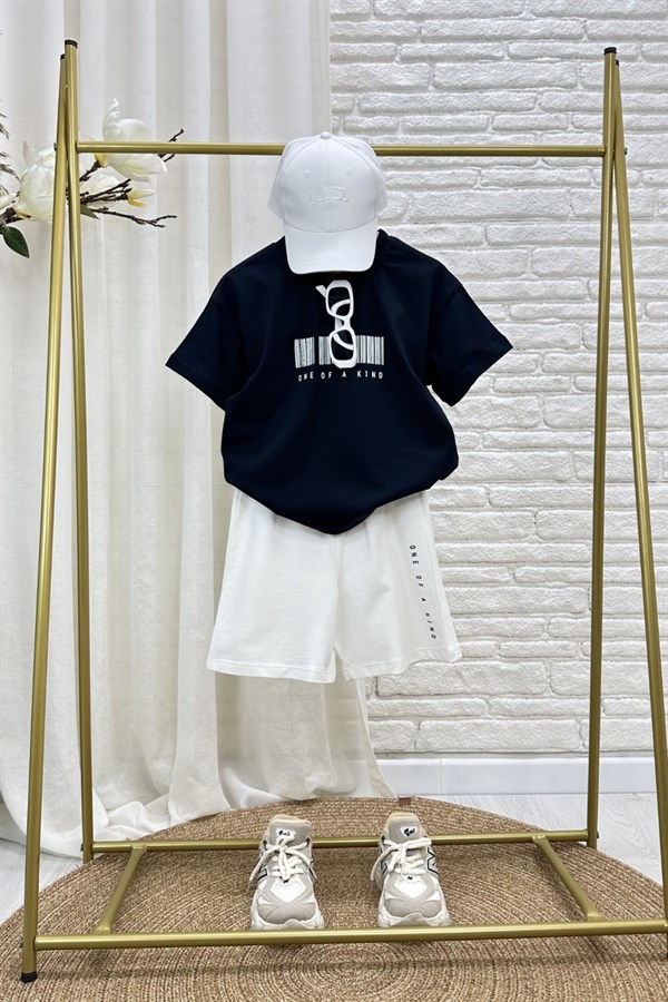 Erkek Çocuk Barkod Baskılı Laci Şortlu Takım