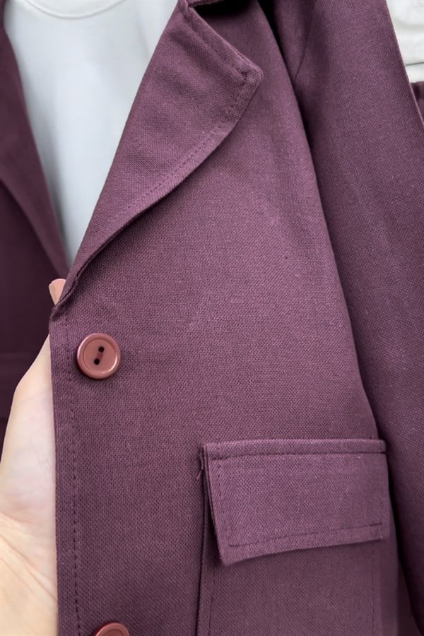 Erkek Çocuk Blazer Keten Mürdüm Takım