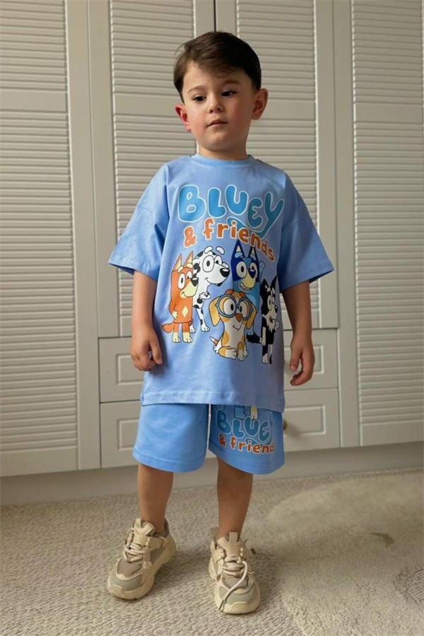 Erkek Çocuk Bluey Mavi  Yaz Şortlu Takım 