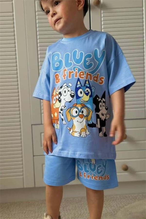 Erkek Çocuk Bluey Mavi  Yaz Şortlu Takım 