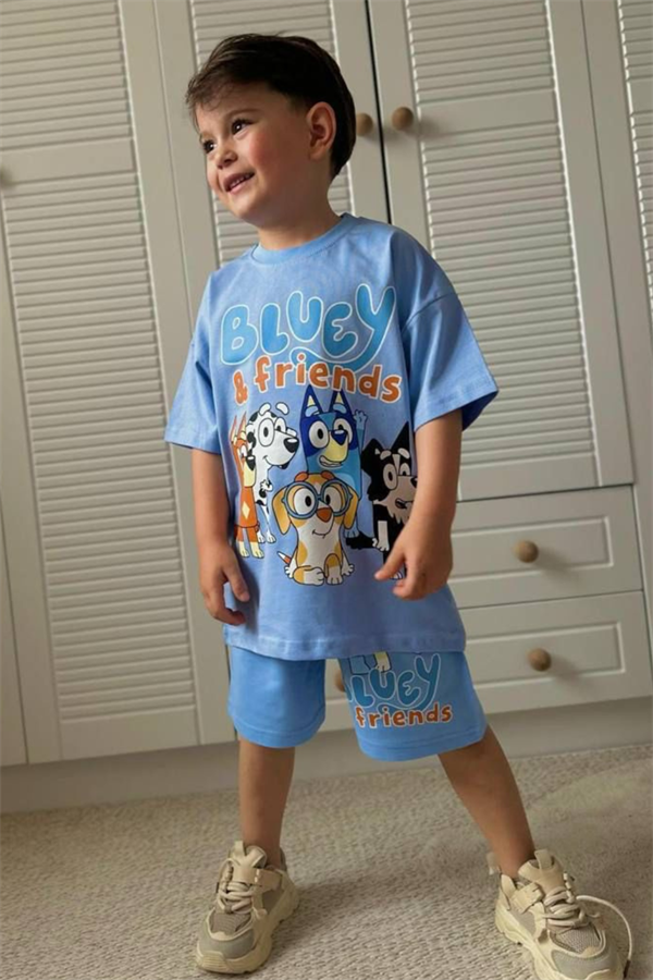 Erkek Çocuk Bluey Mavi  Yaz Şortlu Takım 