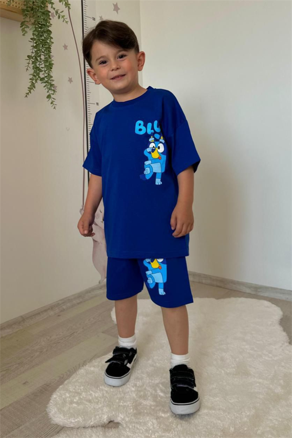 Erkek Çocuk Bluey Saks Şortlu Yaz Takım