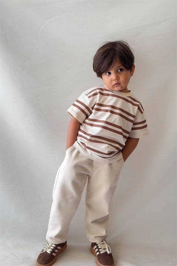 Erkek Çocuk Çizgili Tshirt Gabardin Pantolon Takım