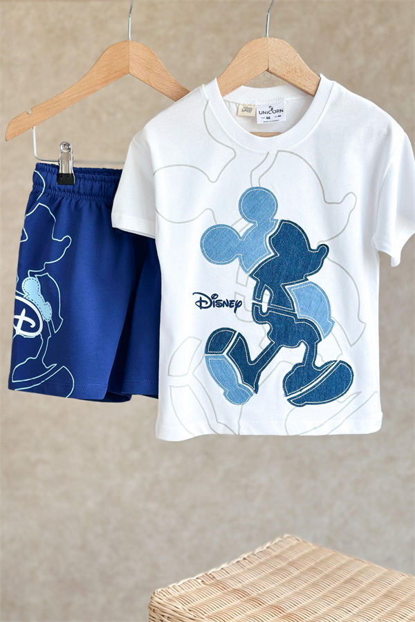 Erkek Çocuk Denim Detaylı Mickey Şortlu Takım 