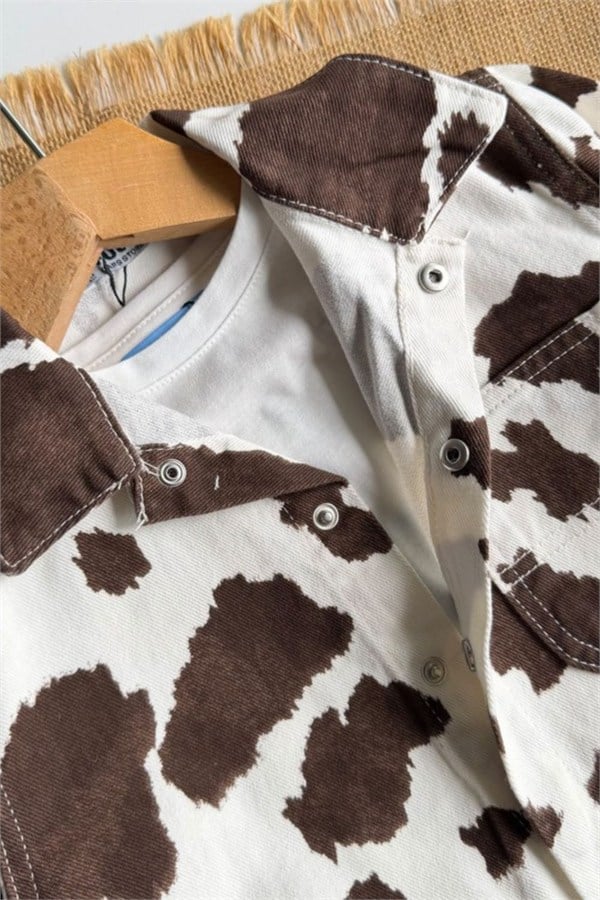 Erkek Çocuk Dog Baskı Denim Ceketli Kahve Takım
