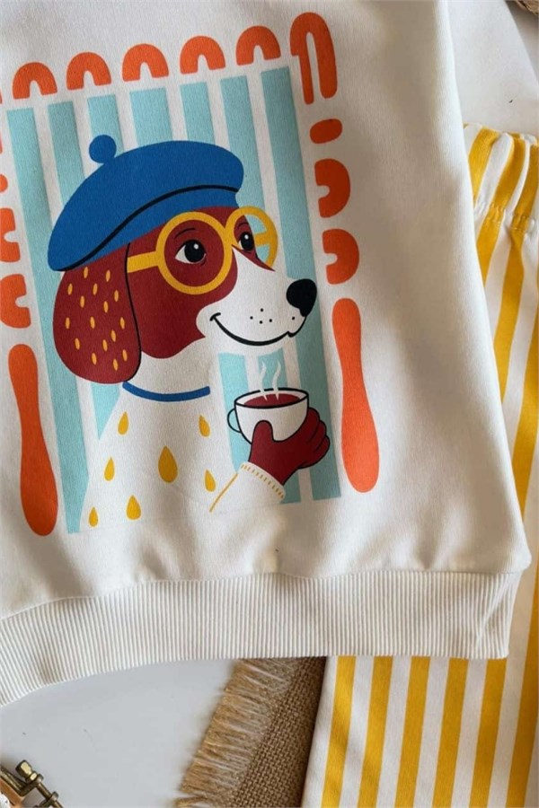 Erkek Çocuk Dog Baskılı Sarı Çizgili Takım
