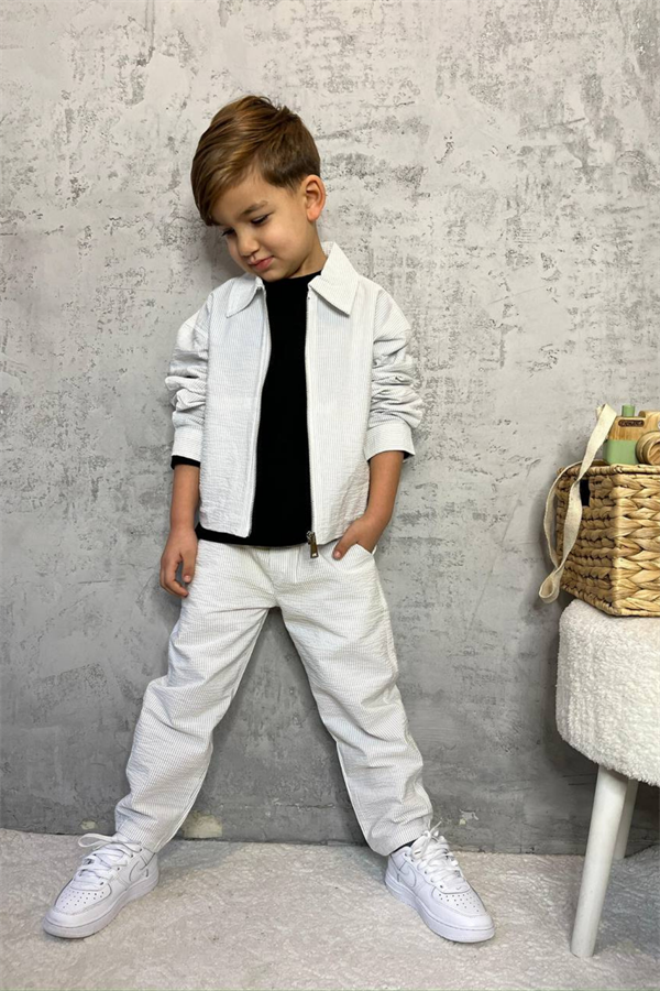 Erkek Çocuk Ekru Fermuarlı Takım