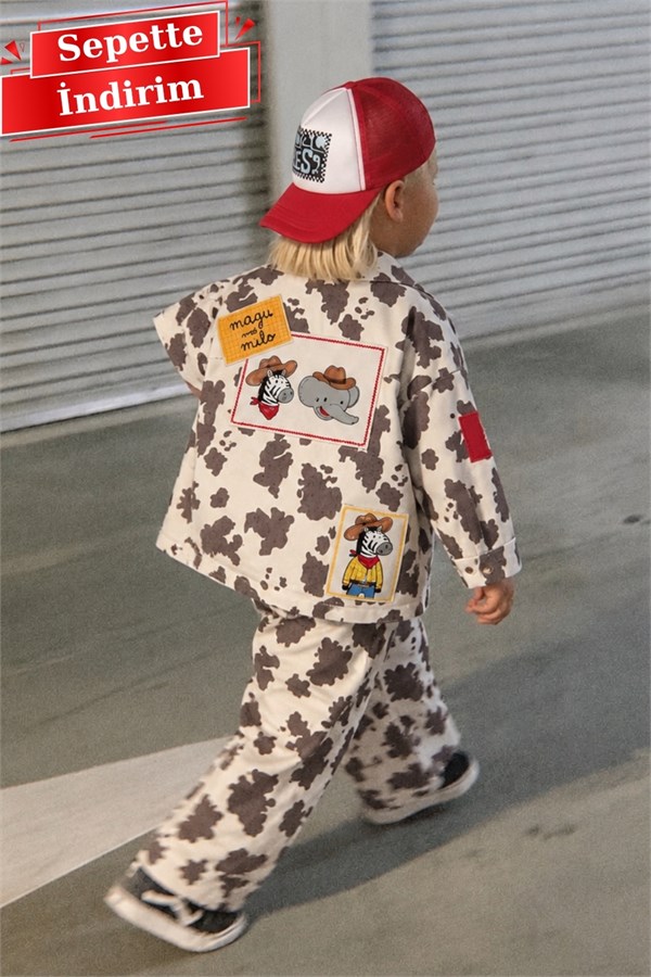 Erkek Çocuk Fil Zebra Desen Kot Ceket