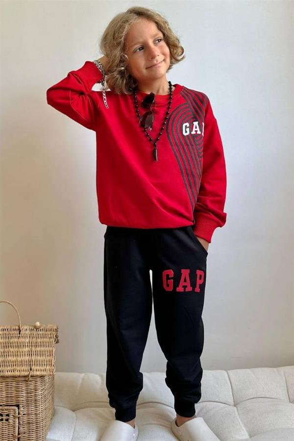Erkek Çocuk Gap Baskılı Kırmızı Siyah  Takım