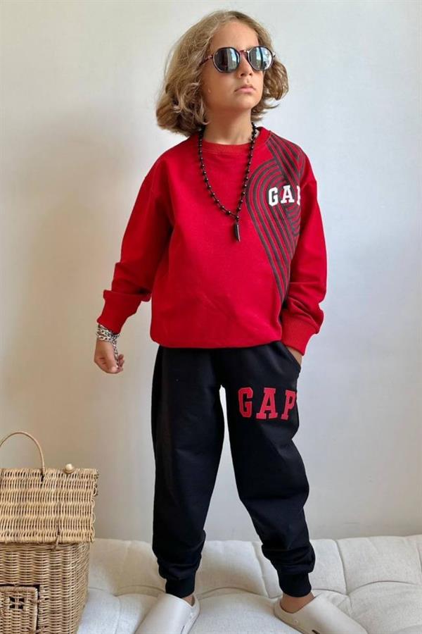 Erkek Çocuk Gap Baskılı Kırmızı Siyah  Takım