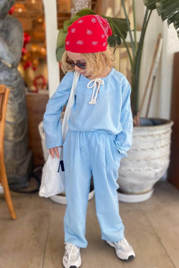 Erkek Çocuk İp Yaka Mavi Takım