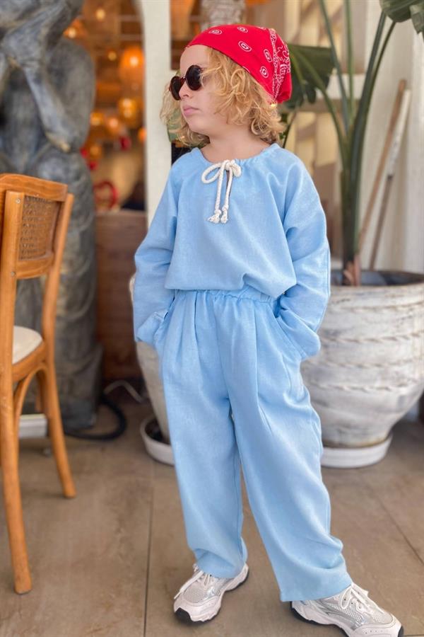 Erkek Çocuk İp Yaka Mavi Takım