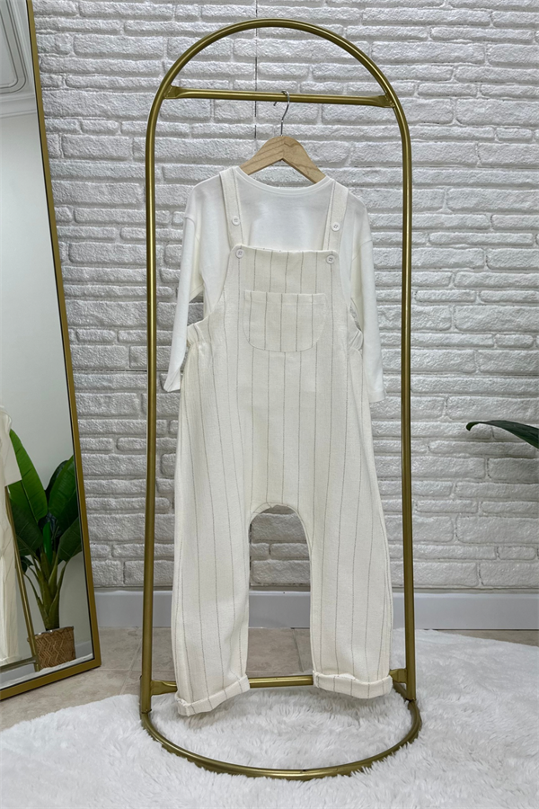 Erkek Çocuk Keten Kahve Çizgili Salopet