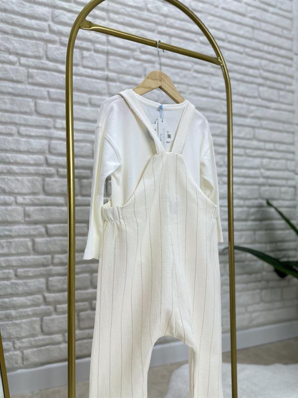 Erkek Çocuk Keten Kahve Çizgili Salopet