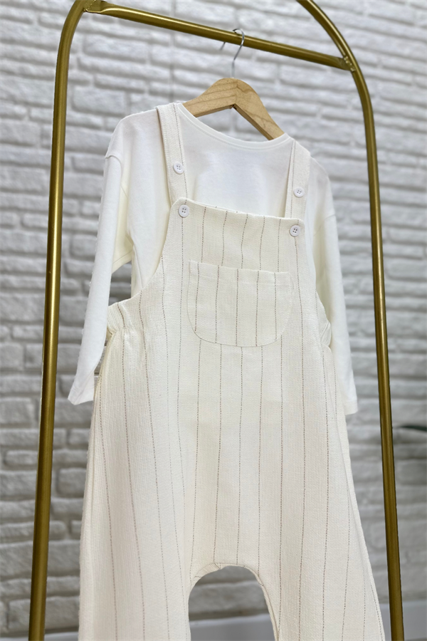 Erkek Çocuk Keten Kahve Çizgili Salopet