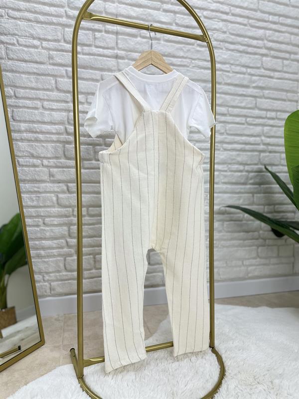 Erkek Çocuk Keten Laci Çizgili Salopet