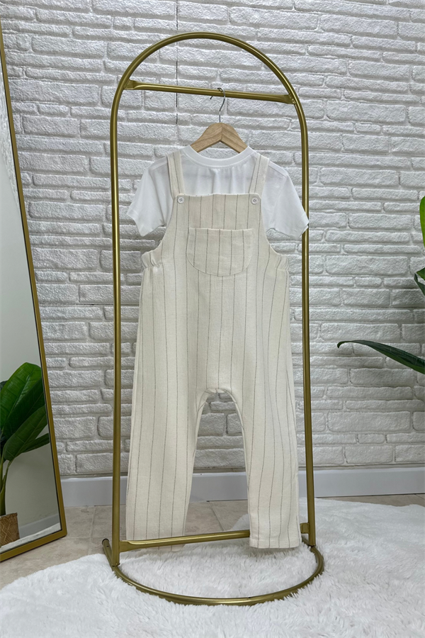 Erkek Çocuk Keten Laci Çizgili Salopet