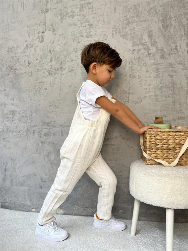 Erkek Çocuk Keten Laci Çizgili Salopet