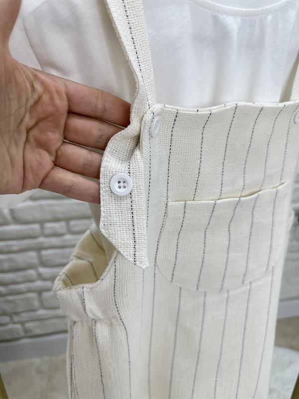 Erkek Çocuk Keten Laci Çizgili Salopet