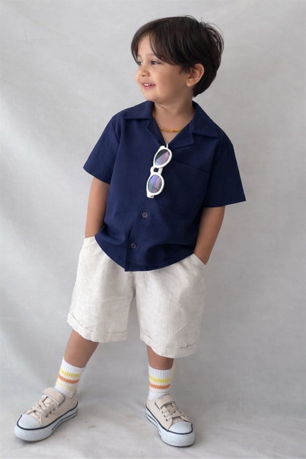 Erkek Çocuk Keten Modal Laci Şortlu Takım