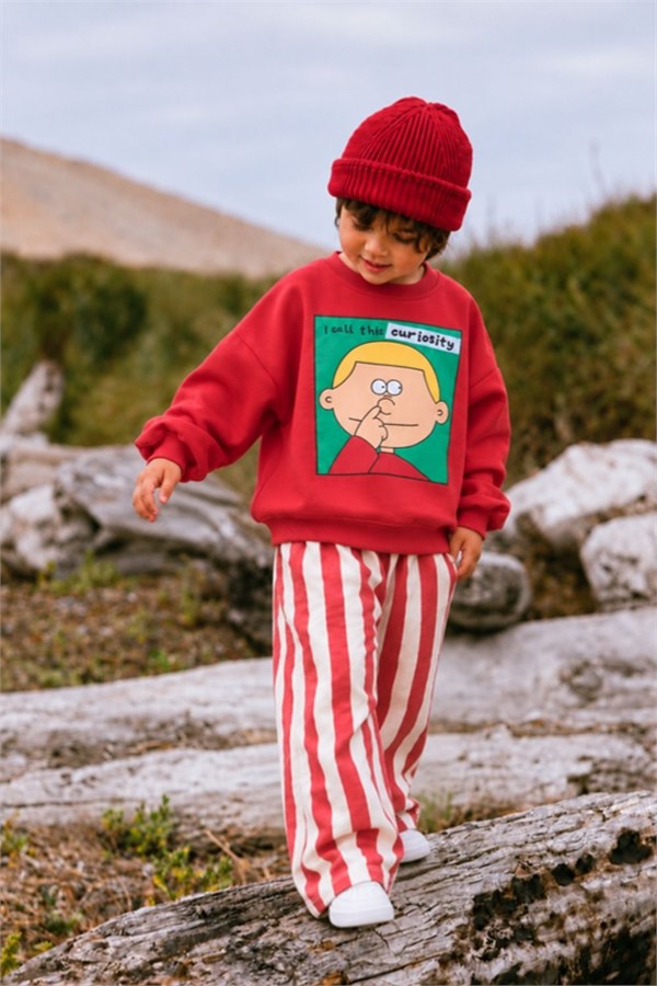 Erkek Çocuk Kırmızı Çizgili 3 İplik Takım