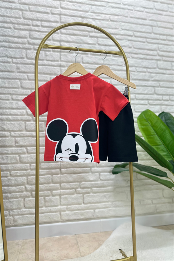 Erkek Çocuk Kırmızı Siyah Adids Şortlu Takım 