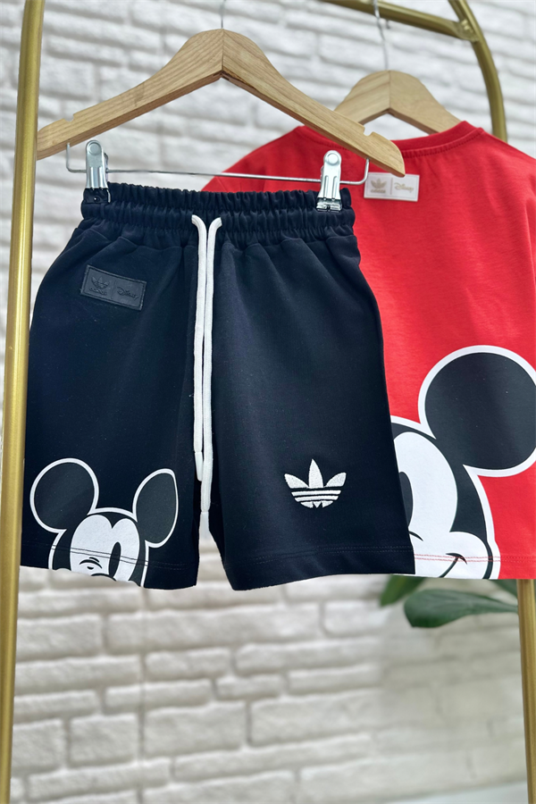 Erkek Çocuk Kırmızı Siyah Adids Şortlu Takım 