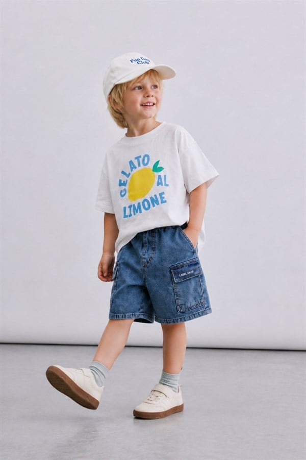 Erkek Çocuk Laciel Limonlu Denim Şortlu Takım