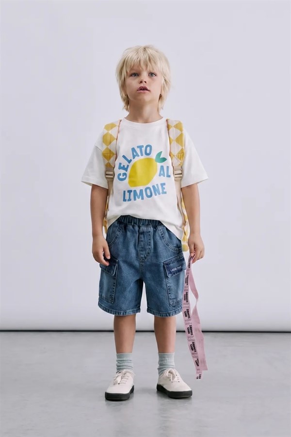 Erkek Çocuk Laciel Limonlu Denim Şortlu Takım