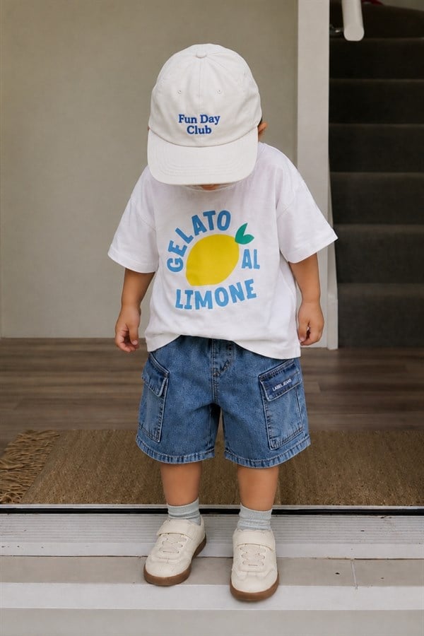 Erkek Çocuk Laciel Limonlu Denim Şortlu Takım