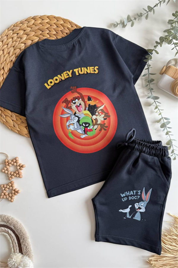 Erkek Çocuk Looney Tunes Antrasit Şortlu Takım