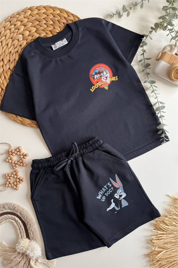 Erkek Çocuk Looney Tunes Antrasit Şortlu Takım