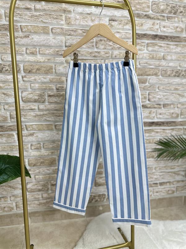 Erkek Çocuk Mavi Çizgili Çantalı Pijama Takım