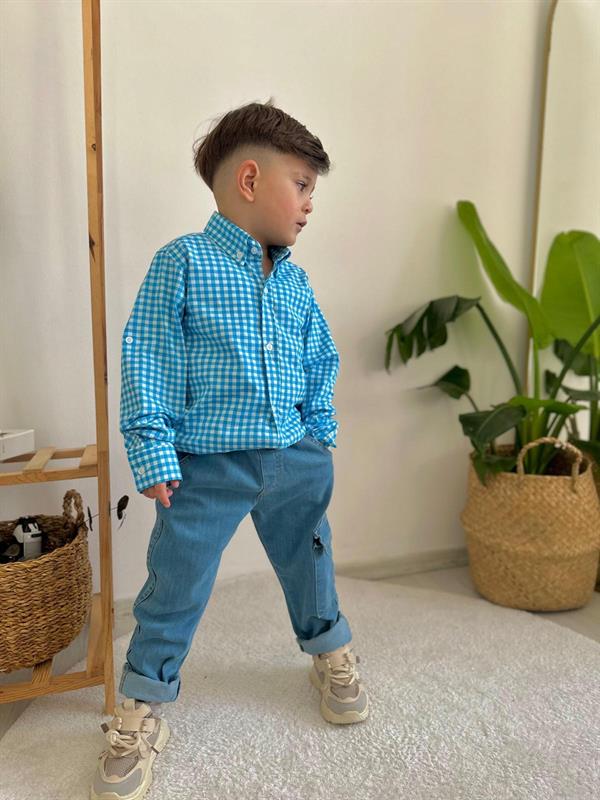 Erkek Çocuk Mavi Gömlek & Jean Takım