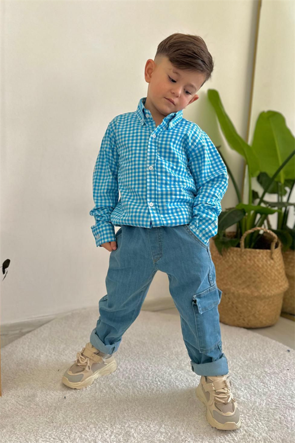 Erkek Çocuk Mavi Gömlek & Jean Takım