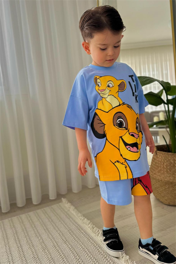 Erkek Çocuk  Mavi Lion Şortlu Takım 
