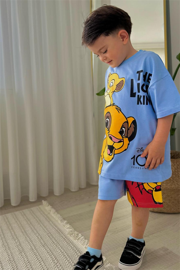 Erkek Çocuk  Mavi Lion Şortlu Takım 