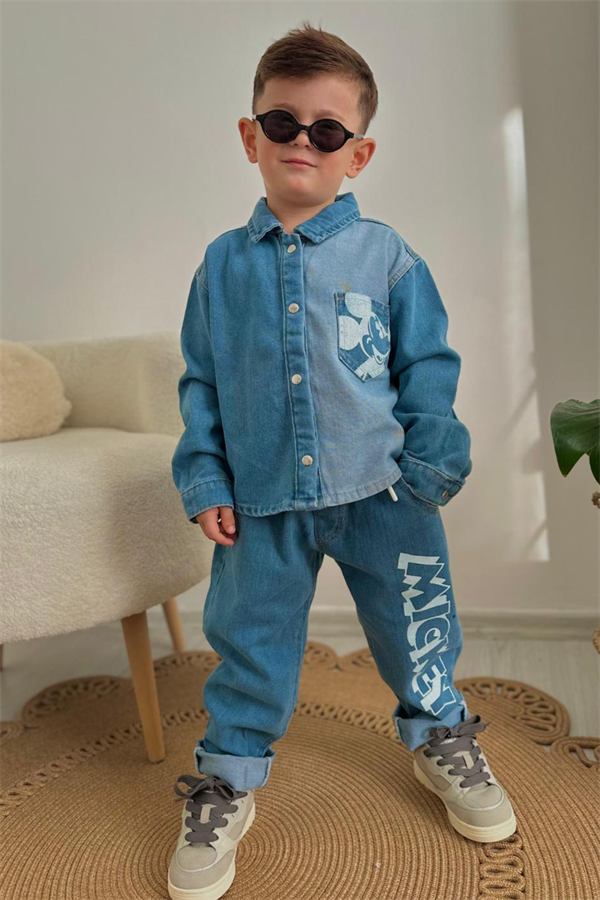 Erkek Çocuk Mickey Denim Buz Mavi Kot Takım
