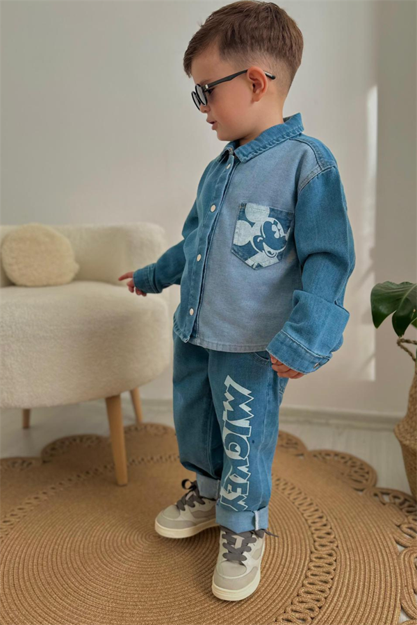 Erkek Çocuk Mickey Denim Buz Mavi Kot Takım