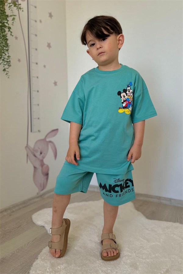 Erkek Çocuk Mickey Mavi Şortlu Takım