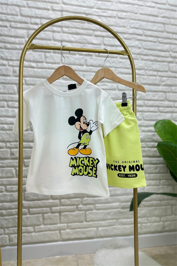 Erkek Çocuk Mickey Su Yeşili Şortlu Takım  