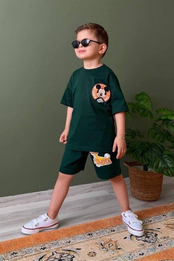 Erkek Çocuk Mickey Yeşil Şortlu Takım
