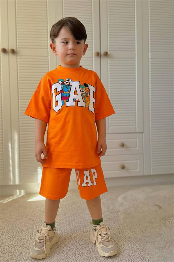 Erkek Çocuk Oranj Gap Yaz Şortlu Takım  