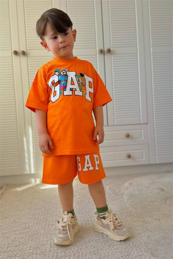 Erkek Çocuk Oranj Gap Yaz Şortlu Takım  