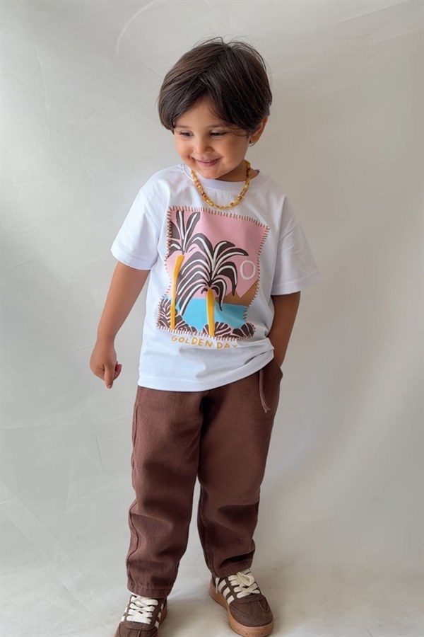 Erkek Çocuk Palmiye Tshirt Gabardin Pantolon Takım